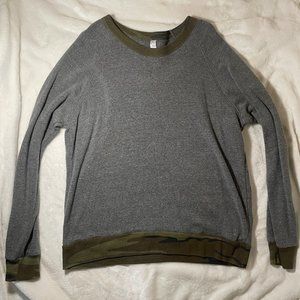 Alternative Earth Mens Thermal Ringer Sweater Medium Gray w/ Camo Rib